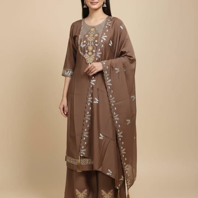 Brown, Beige, Multicolor Salwar Suit