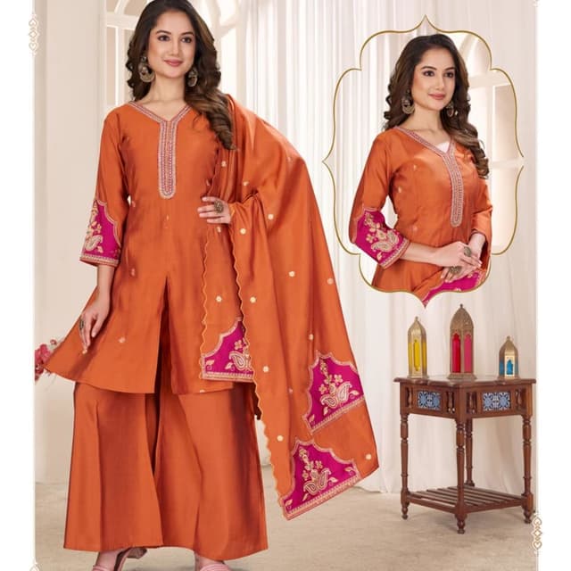 Orange and Fuchsia Salwar Kameez with Dupatta