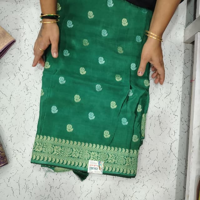 Emerald Green with gold and light green accents Saree