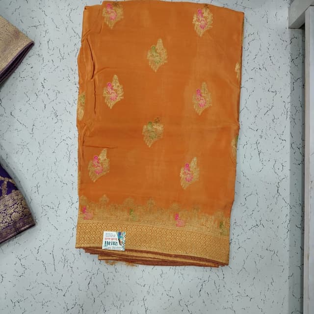 Orange, Gold, Pink, Green Saree