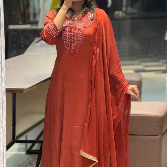 Burnt Orange with Red and Gold accents Salwar Kameez