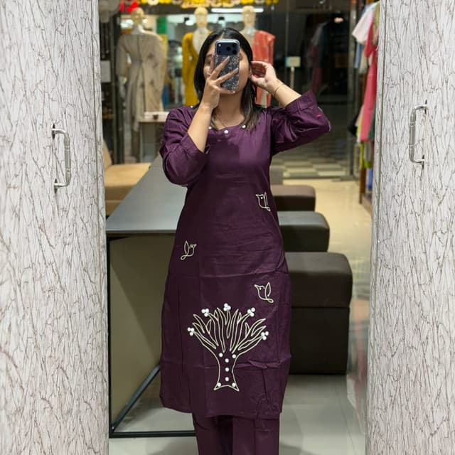 Plum, White Kurta with pants
