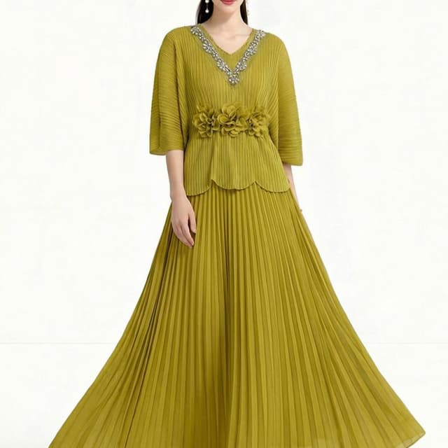 Olive green with silver accents Dress