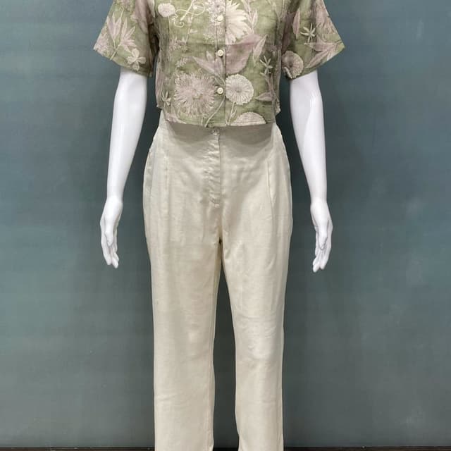 Green, Beige, Pink Top and Pants Set