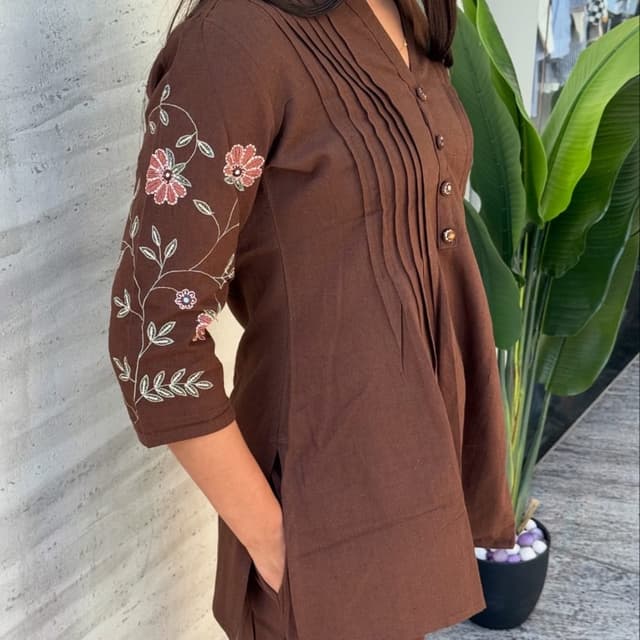 Brown, Pink, Green, White Kurti