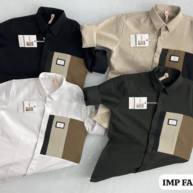 Black, White, Beige, Brown, and Dark Green Shirt
