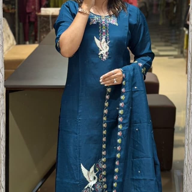 Teal Blue with Multicolor Embroidery Salwar Kameez