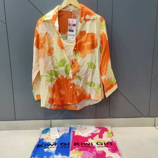 Orange, white, green Shirt