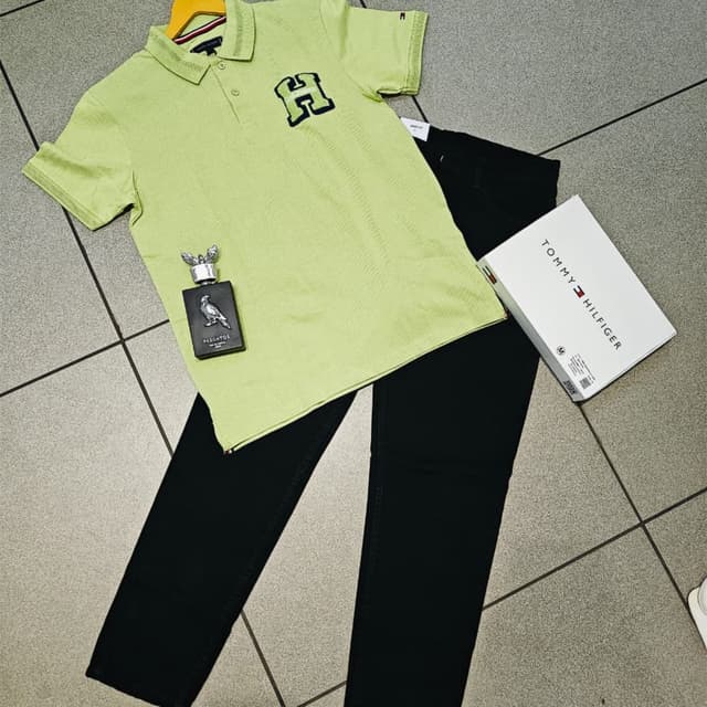 Light Green and Black Polo Shirt and Jeans