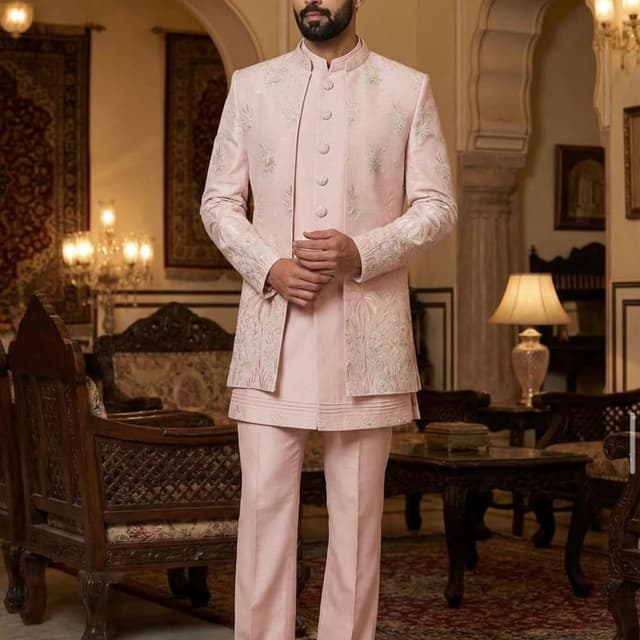 Light Pink Jacket, Kurta, Trousers