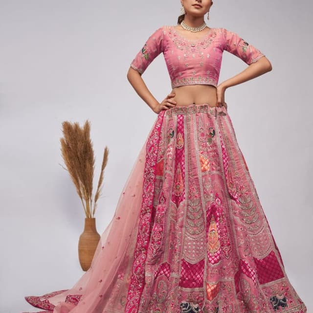 Pink, magenta, gold Lehenga Choli