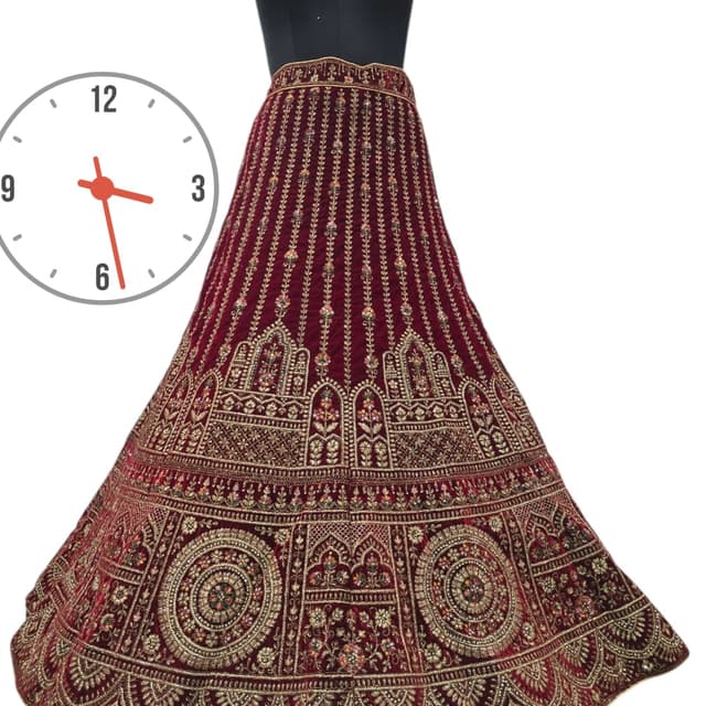 Burgundy, Gold, and touches of Multicolored accents Lehenga