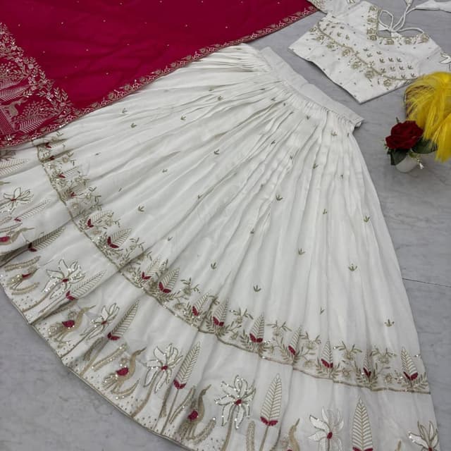 White, Red, Gold Lehenga Choli