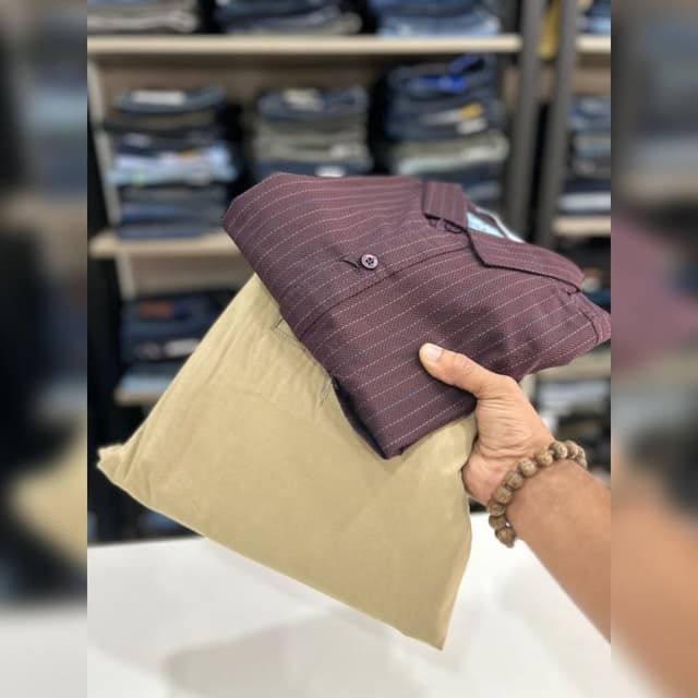 Burgundy and Khaki Shirt and Chinos