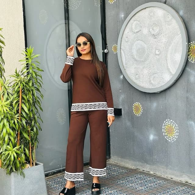 Brown and White Pantsuit