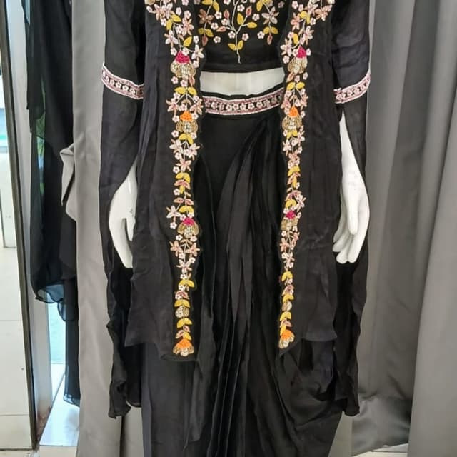 Black with multicolored embroidery (yellow, orange, pink) Drape Set