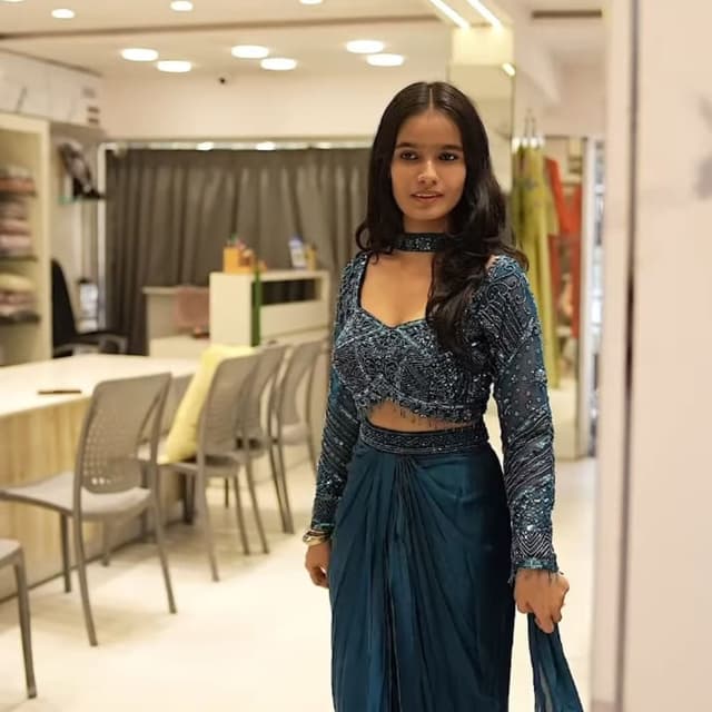 Teal, Silver Lehenga Set