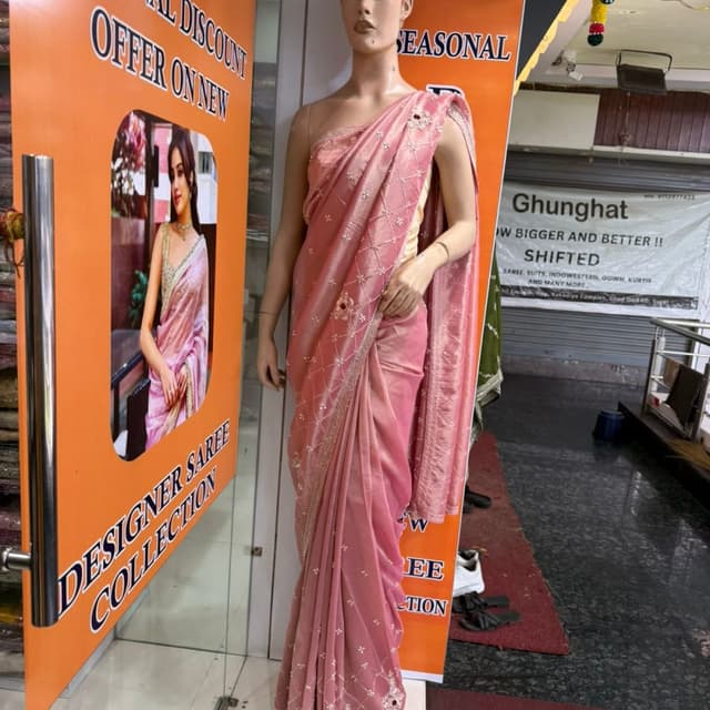 Pink with Silver/White accents Saree