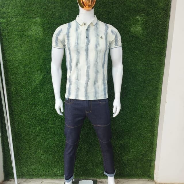 Blue, White Polo Shirt, Jeans
