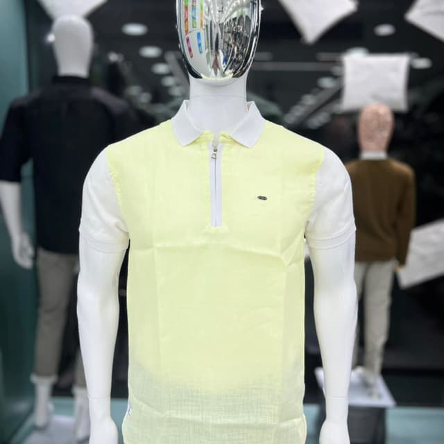 Pale Yellow and White Polo Shirt