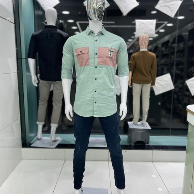 Mint green, pink, and navy blue Shirt