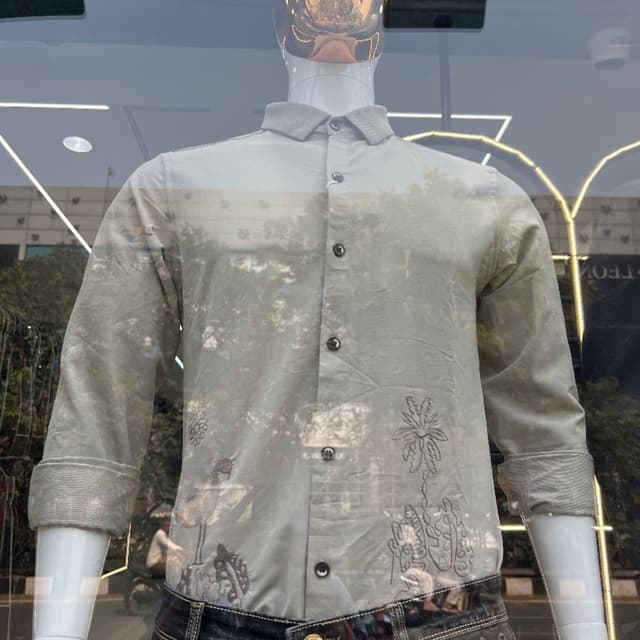 Pale Grey with Brown embroidery Shirt