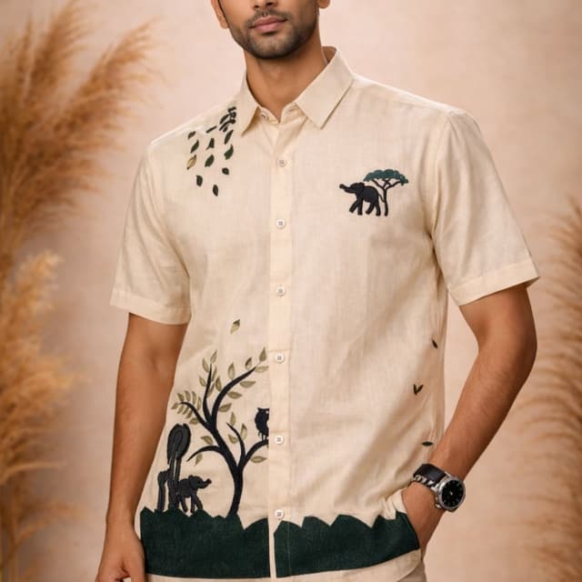 Beige and Green Shirt