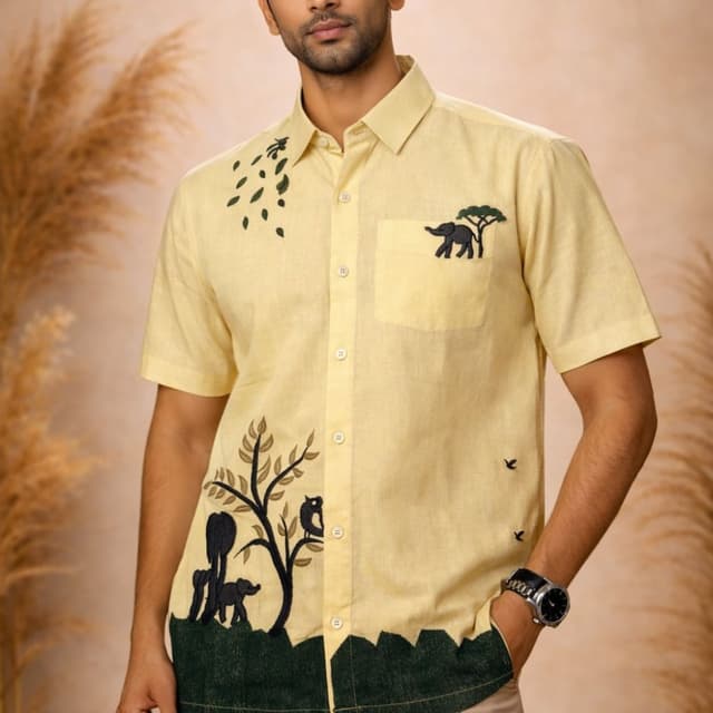 Yellow, Dark Green, Black, Brown Shirt