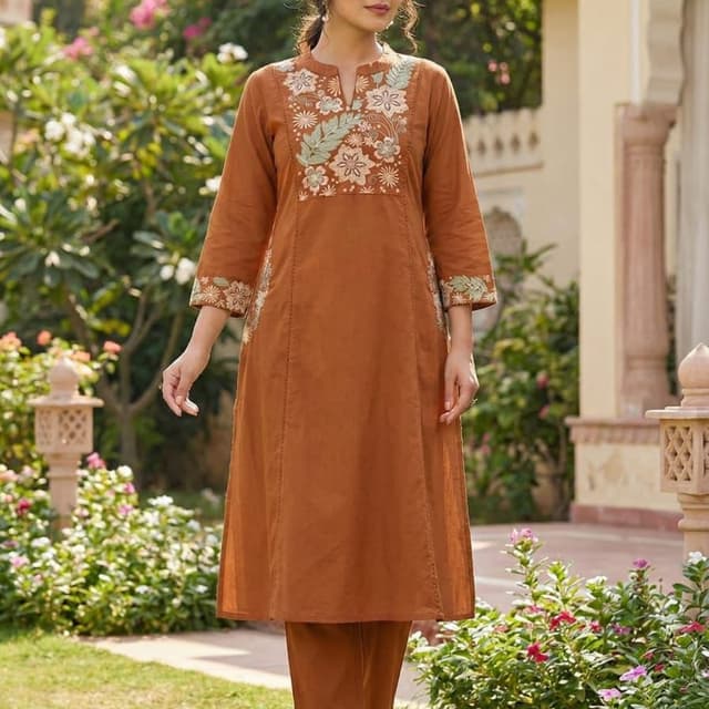 Brown, Beige, and Green Kurta with Pants