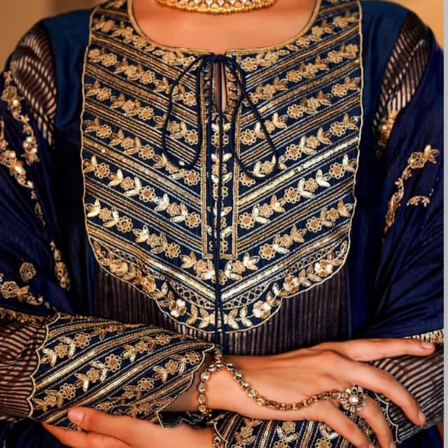 Navy Blue and Gold Kurti or Anarkali