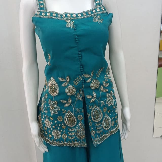Teal, Gold Sharara Suit