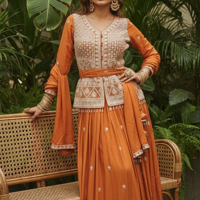 Orange and Beige Lehenga Choli