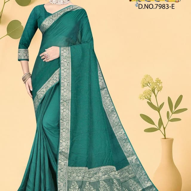Teal, Silver Saree