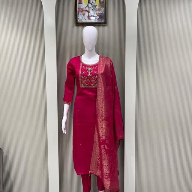 Magenta and Gold Salwar Kameez Set