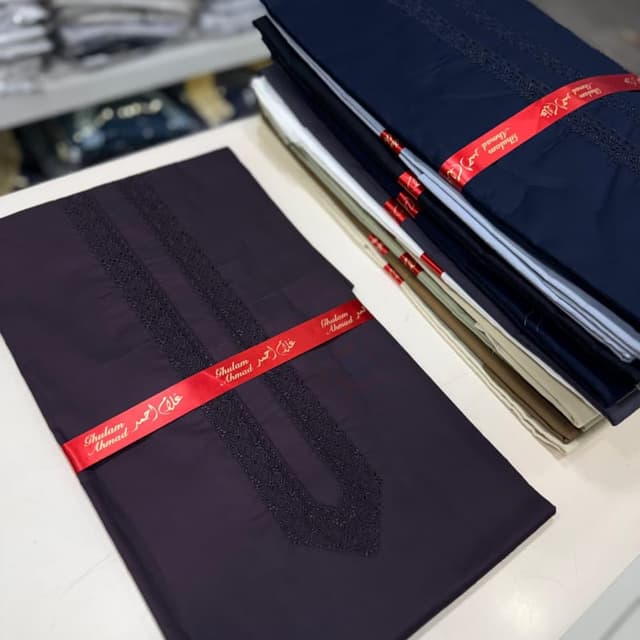 Various shades of blue and purple, with dark embroidery details Men's Kurta fabric