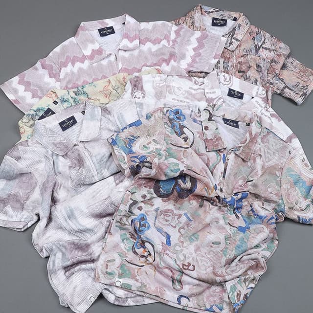 Various patterns with a base of white, brown, blue, and purple Shirt