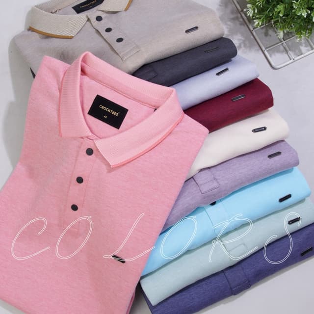 Various pastel colors including pink, light blue, grey, purple, and beige. Polo Shirt