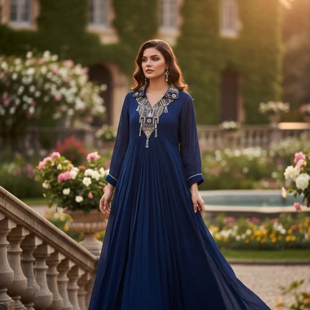 Navy Blue with Silver and White accents Dress