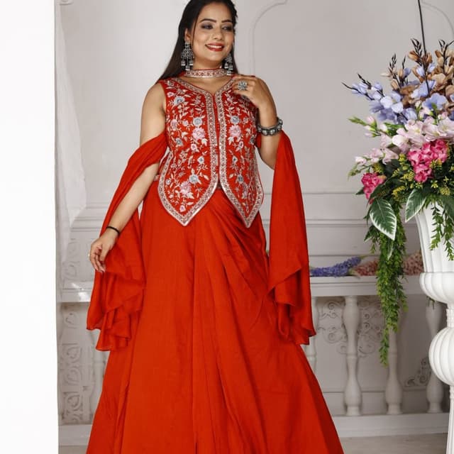 Red, White, and hints of Pink Anarkali Suit