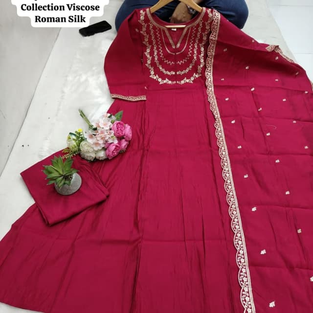 Red with gold Anarkali Suit