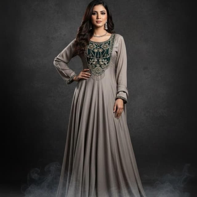 Gray and Dark Green Dress