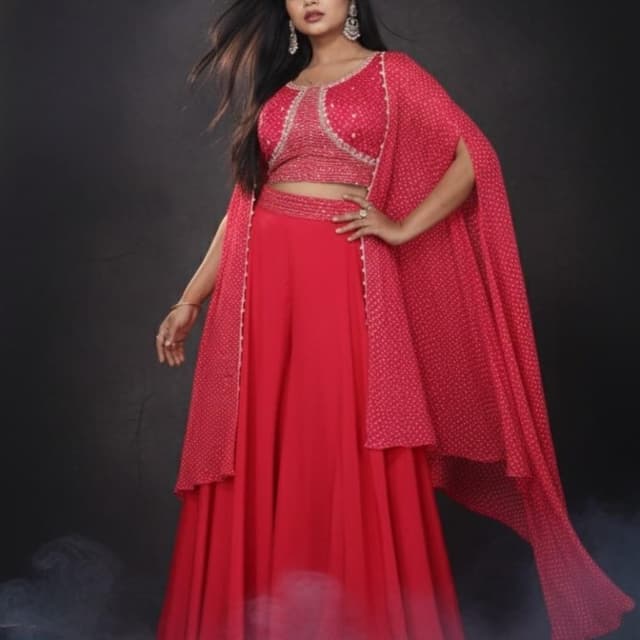 Red and White Lehenga Set