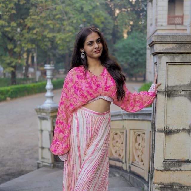 Pink and White Crop Top and Palazzo Pants