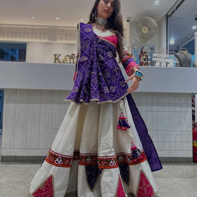 Ivory, Purple, Pink, Orange, and touches of Green and Gold Lehenga Choli