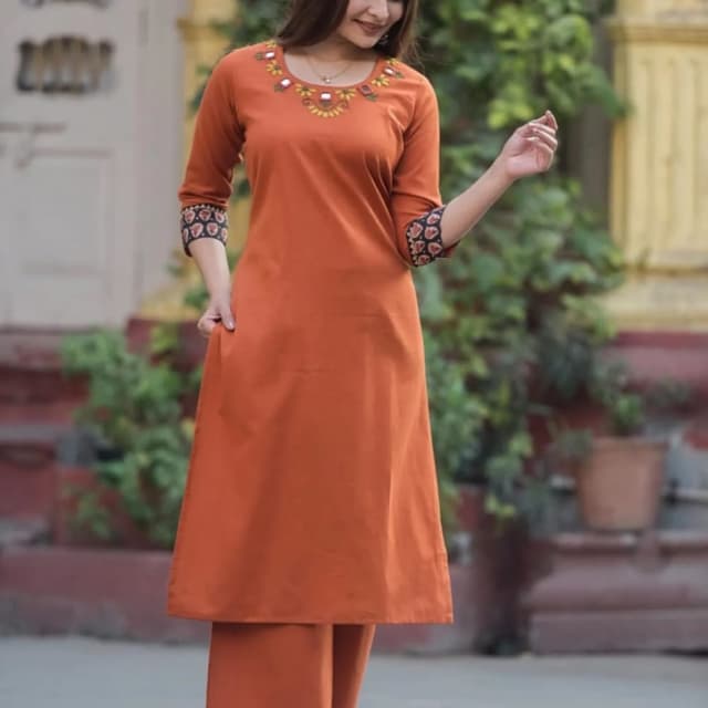 Orange, Multicolor (Green, Yellow, Black) Kurta with Palazzo Pants