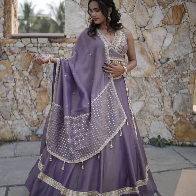 Purple and Gold Lehenga Choli
