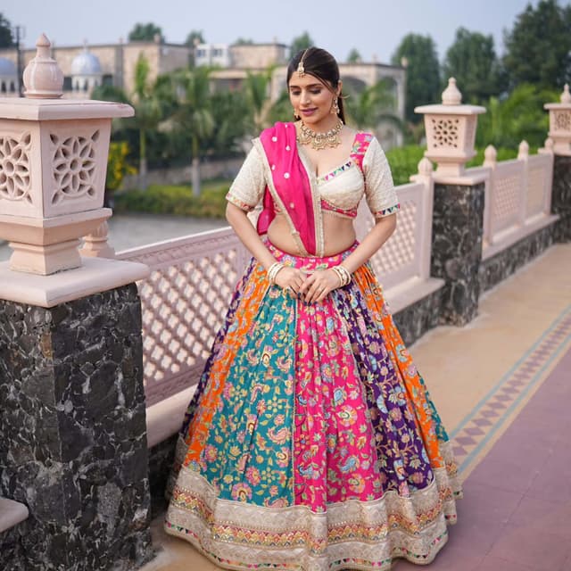 Multi-colored (Pink, Teal, Orange, Purple, Cream) Lehenga Choli