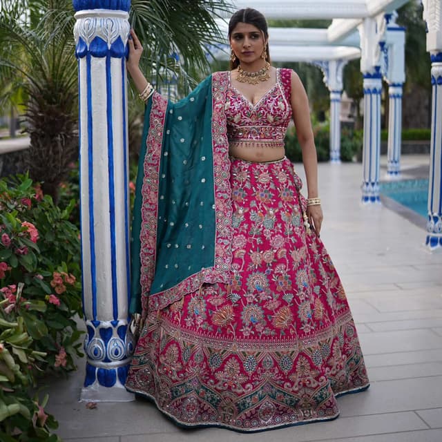Magenta, Teal, Gold Lehenga Choli