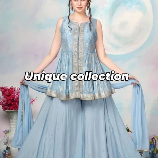 Light Blue and Silver Sharara Suit