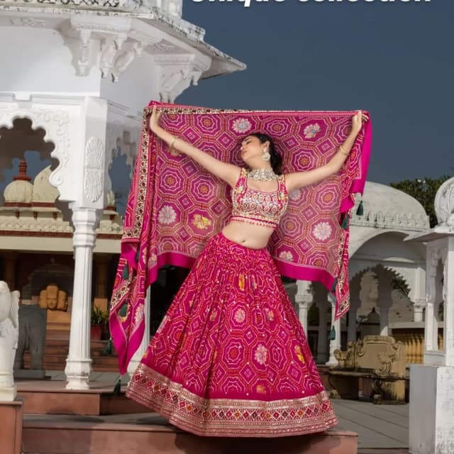 Magenta, Pink, Gold, Green Lehenga Choli